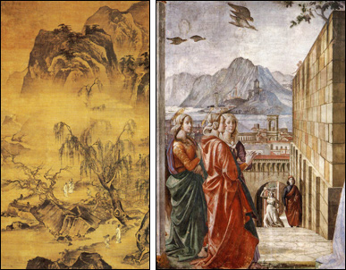 Målningar av Wang Shichang (1368-1644) och Domenico Ghirlandaio (1449-1494)